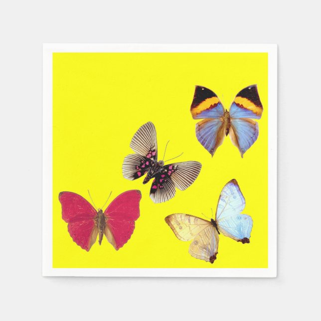 Yellow Blue Pink Schmetterlinge Papier Napkins Serviette (Vorderseite)
