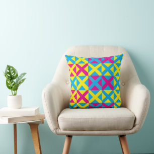 Yellow Blue Pink Square Geometrie Muster Kissen