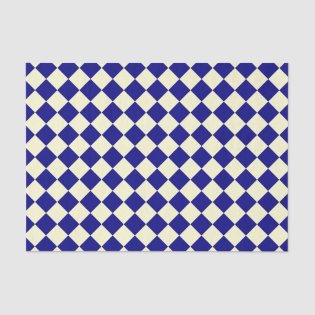 Yellow Blue Schachbrett Diamond Pattern Seidenpapier (Vorderseite)