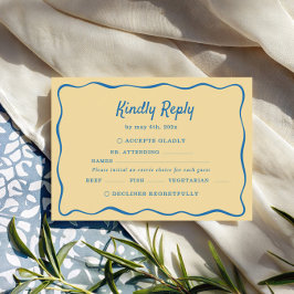 Yellow & Blue Striped Wedding RSVP Karte