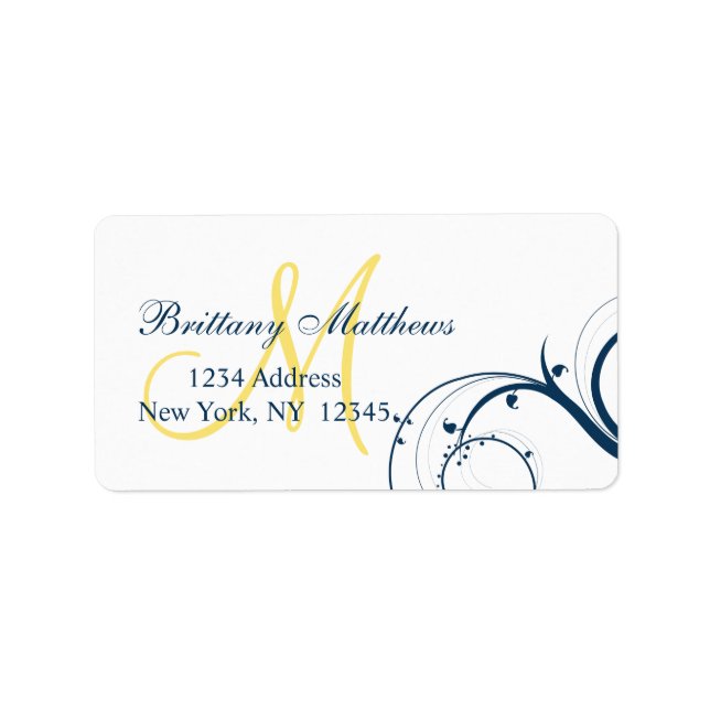 Yellow Blue Swirl Wedding RSVP Adressetikett (Vorne)