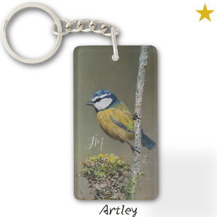 Yellow Blue Tit Bird Painting Initials Birdwatch Schlüsselanhänger