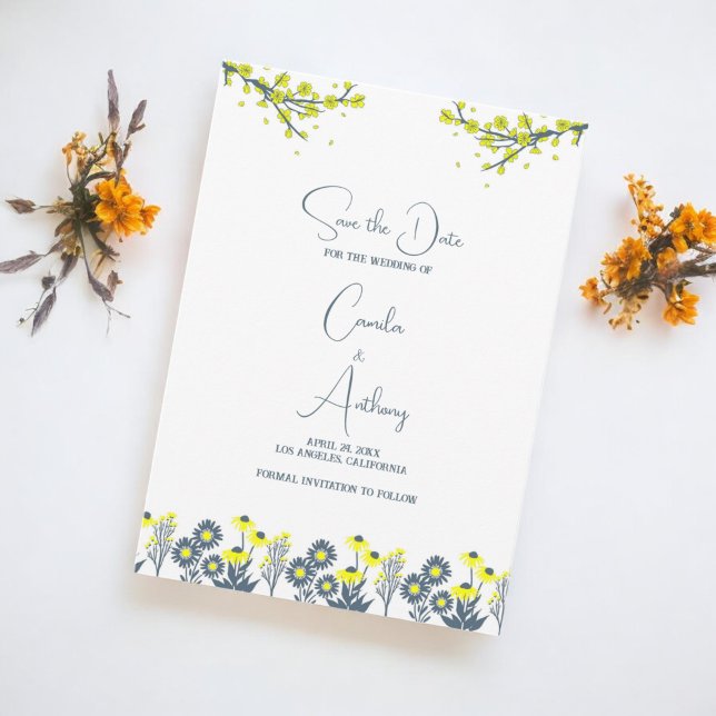 Yellow Blue Wildblume Floral Boho Wedding Einladung (Von Creator hochgeladen)