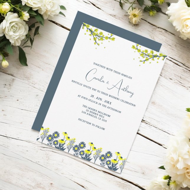 Yellow Blue Wildblume Floral Boho Wedding Einladung (Von Creator hochgeladen)