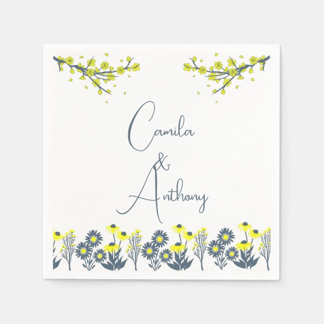 Yellow Blue Wildblume Floral Boho Wedding Serviette (Vorderseite)