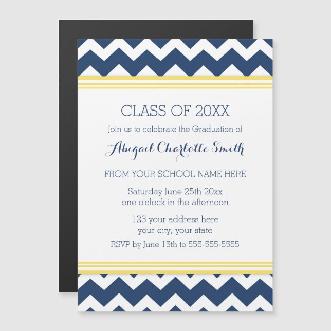 Yellow Blue Zickzack Graduation Party Magnetic Car Magneteinladung (Vorne/Hinten)