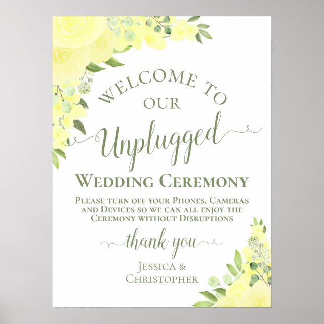 Yellow Boho Chic Rose Unplugged Wedding Zeremony Poster (Vorne)