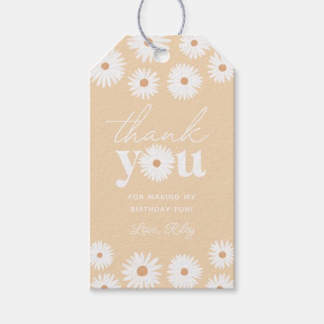 Yellow Boho Daisy Birthday Party Danke Geschenkanhänger (Vorderseite)