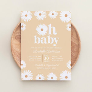 Yellow Boho Daisy Floral Girl Babydusche Einladung