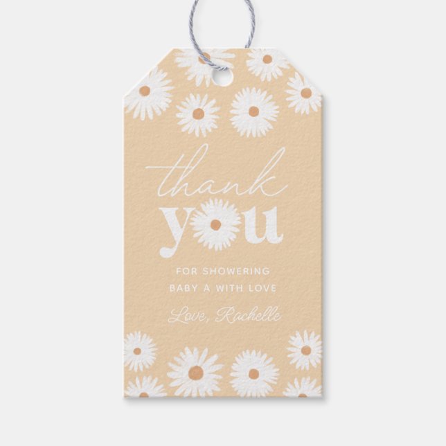 Yellow Boho Daisy Floral Girl Babydusche Geschenkanhänger (Vorderseite)