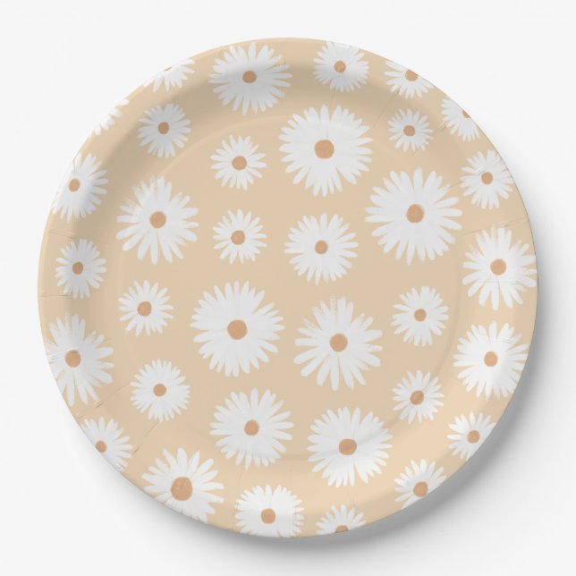 Yellow Boho Daisy Floral Girl Babydusche Pappteller (Vorderseite)