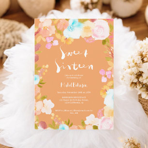 Yellow boho floral Aquarellschrift Sweet 16 Einladung