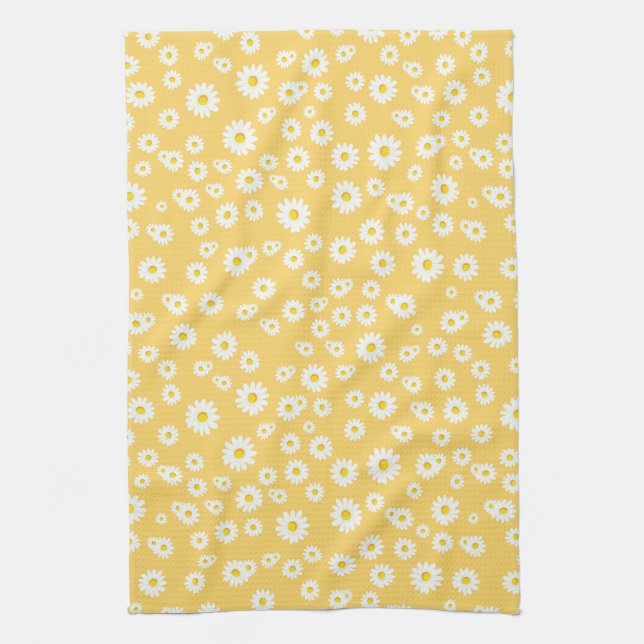 Yellow Boho Spring Daisies Pattern Geschirrtuch (Vertikal)