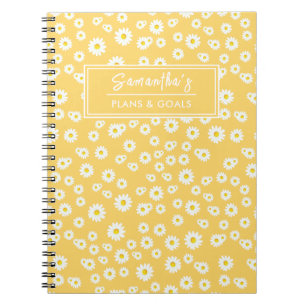 Yellow Boho Spring Daisies Pattern Notizblock