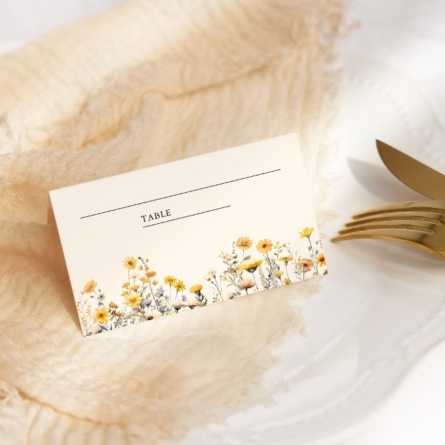 Yellow Boho Wildblume Floral Wedding Platzkarte (Von Creator hochgeladen)