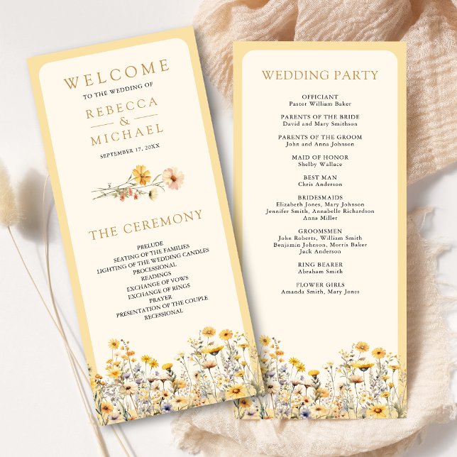 Yellow Boho Wildblume Floral Wedding Program (Von Creator hochgeladen)
