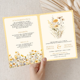 Yellow Boho Wildflower QR Code Wedding Einladung