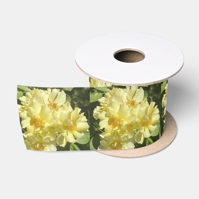 Yellow Botanical Flowers Satinband (Spule)