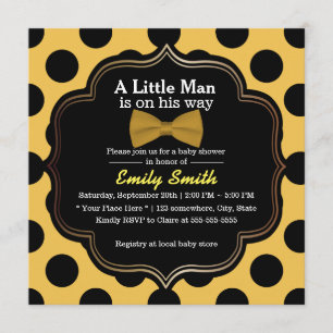 Yellow Bow Krawatte Polka Dots Little Man Baby Dus Einladung