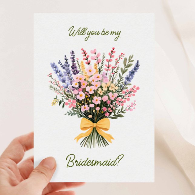 Yellow Bow Moderne Wildblume Bouquet werden Sie se Einladung (Von Creator hochgeladen)