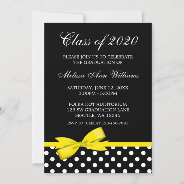 Yellow Bow Polka Dots Abschluss Ankündigung (Vorderseite)