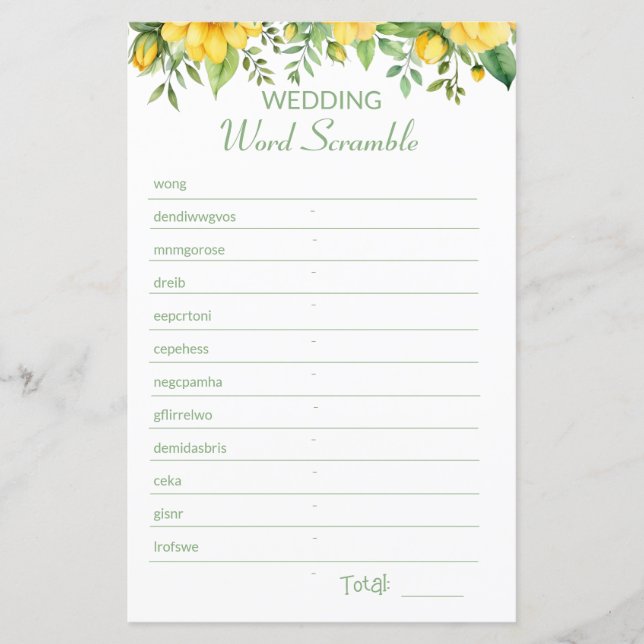 Yellow Brautparty Word Scramble Game (Vorderseite)