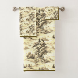 Yellow Brown English Toile Bath Set