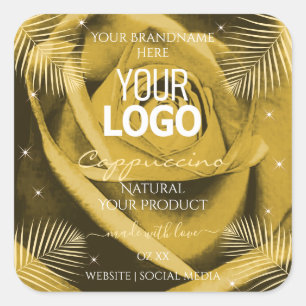 Yellow Brown Rose Palm Blätter Produktmarken Logo Quadratischer Aufkleber
