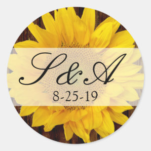 Yellow Brown Spate Summer Sunflower Wedge Runder Aufkleber