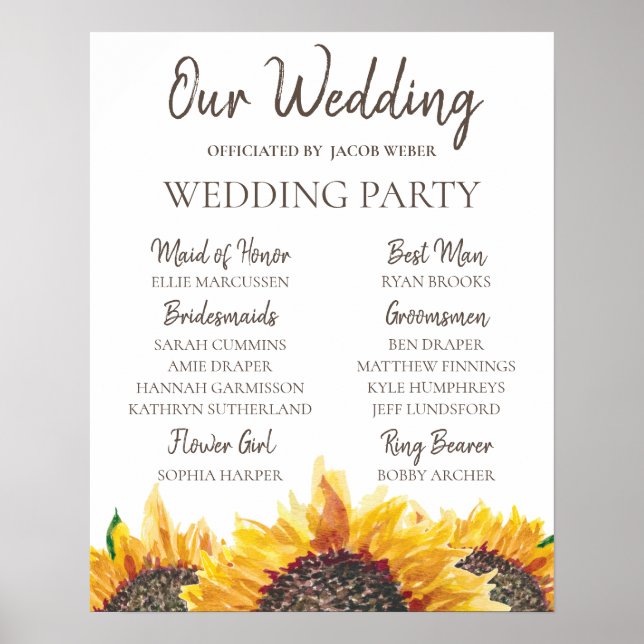 Yellow Brown Sunflower White Boho Wedding Party Poster (Vorne)