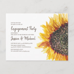 Yellow Brown White Sunflower Boho Engagement Party Postkarte