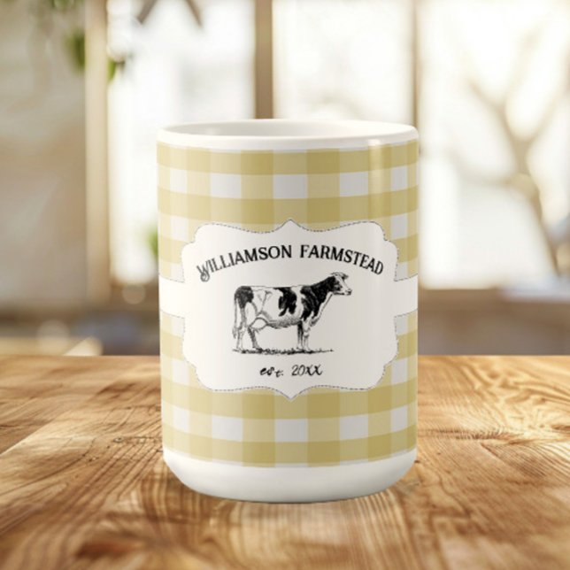 Yellow Buffalo Kariert Farm Cow Tasse (Yellow Buffalo Plaid Farm Cow Coffee Mug)