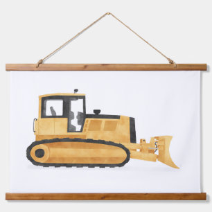 Yellow Bulldozer Contruction Kids Room Decke Wandteppich Mit Holzrahmen