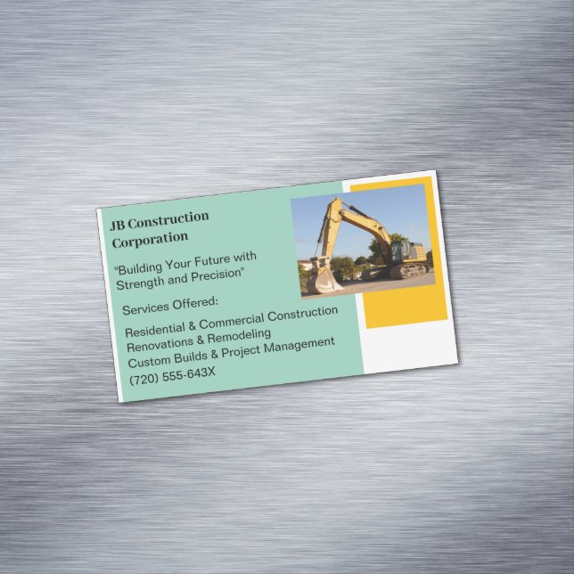 Yellow Bulldozer Gebäude Contractor Construction Magnetische Visitenkarte (Beispiel)