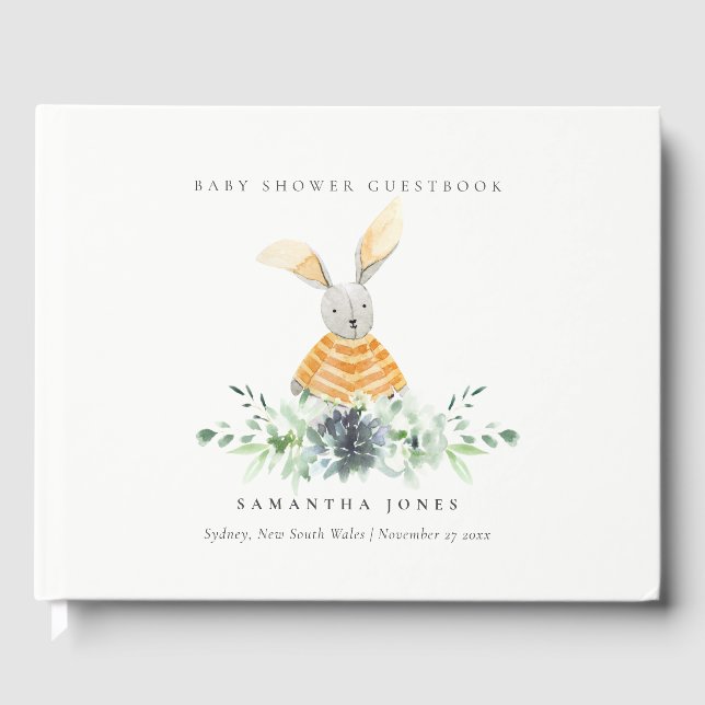 Yellow Bunny Garden Succulent Foliage Babydusche Gästebuch (Vorderseite)