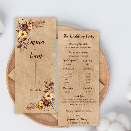 Yellow Burgundy Herbst Floral Wedding Program Card Einladung