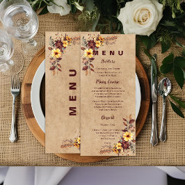 Yellow Burgundy Hochzeit im Herbst Empfang Dinner  Menükarte