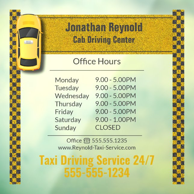 Yellow Business Cab Taxi Service Fensteraufkleber (Blatt 3)