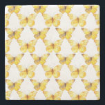Yellow Butterflies Birthday Steinuntersetzer<br><div class="desc">Yellow Butterflies Stripes Birthday</div>