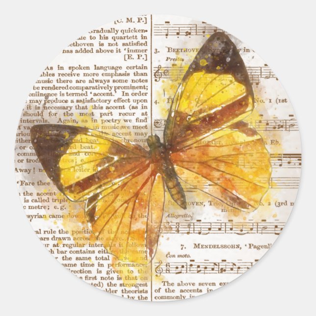 Yellow Butterfly Collage Runder Aufkleber (Vorderseite)