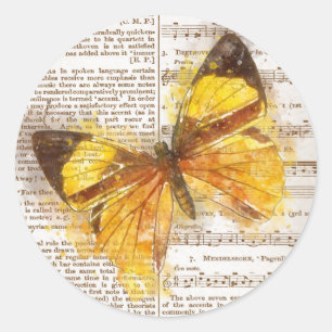 Yellow Butterfly Collage Runder Aufkleber