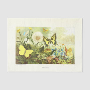 Yellow Butterfly Floral Ephemere Decoupage Französ Seidenpapier