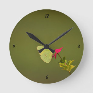 Yellow Butterfly Round (Medium) Wall Clock Runde Wanduhr