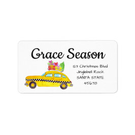 Yellow Cab New York Taxi with Christmas Ohrts Adressaufkleber