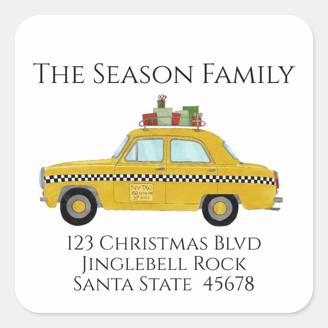 Yellow Cab Taxi Weihnachtsgeschenke Weihnachtspost Quadratischer Aufkleber (Vorderseite)