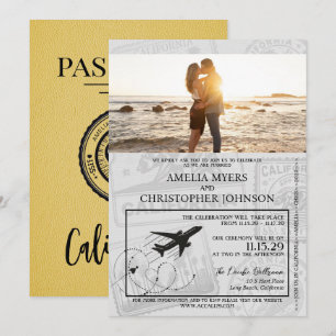 Yellow California Passport Wedding Einladung