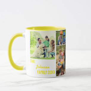 Yellow Calligraphy Family Foto Collage Tasse