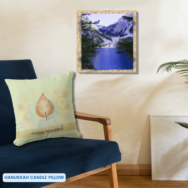 Yellow Candle light Happy Hanukkah Throw Kissen (Yellow Candle light Happy Hanukkah Throw Pillow)