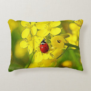 Yellow Canola Blume Viel Glück Red Ladybug Zierkissen