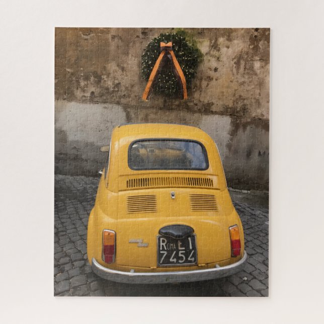 Yellow Car Green Wreath Holiday Joy (Vertikal)